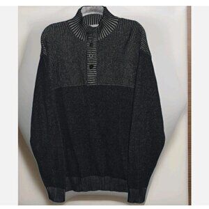 BKE Sweater Mens XL Charcoal Grey Ribbed Henley Button Neck